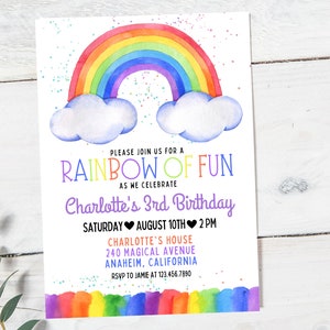 Rainbow Birthday Invitation For Girls | Girls Rainbow Party | Rainbow Of Fun Printable Invitation | Rainbow Birthday Invitations | Rainbow