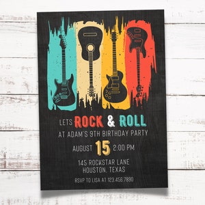 Rock and Roll Birthday Invitation | Rock and Roll Birthday | Guitar Birthday Invitation | Rock N Roll Party | Rock Star Invite | Rockstar
