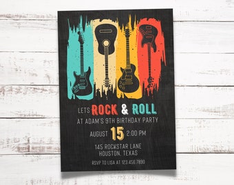 Invitation d'anniversaire de rock and roll | Anniversaire Rock and Roll | Invitation d'anniversaire de guitare | Soirée Rock'n Roll | Invitation Rock Star | Rock star
