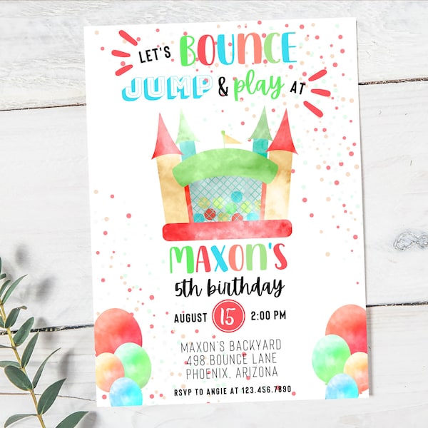 Bounce House Birthday Invitation | Bounce House Birthday Party Invitation | Any Age Bounce House Invite | Girl Birthday Invite