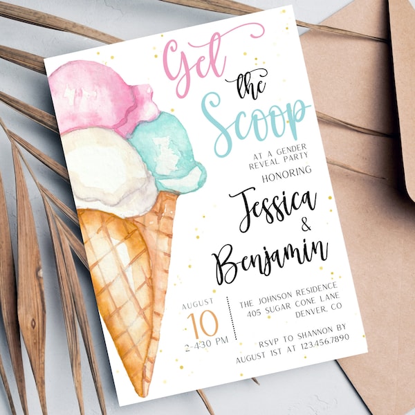 Whats the Scoop Gender Reveal Invitation | Ice Cream Gender Reveal Invitation | Boy or Girl Gender Reveal Invitation | Summer Gender Reveal