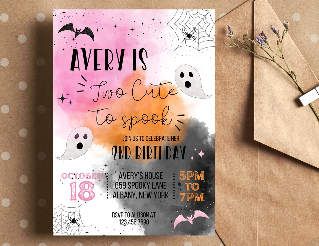 Halloween Birthday Party Invitation Two Cute to Spook Etsy