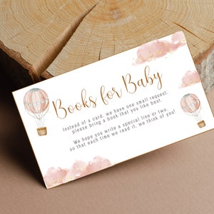 Avontuur wacht op babyshowerboeken voor babykaarten | Babyshower met hete luchtballon | Babyshower voor meisjes | Boekaanvraagbijlage | Boeken voor baby's