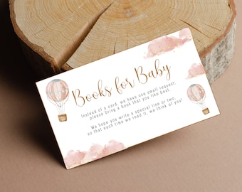 Przygoda czeka na Baby Shower Książki dla dzieci Karty | Baby Shower z balonem na gorące powietrze | Baby Shower dla dziewczynek | Wkładka z prośbą o książkę | Książki dla dzieci