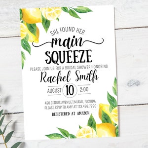 Main Squeeze Bridal Shower Invitation | Main Squeeze | Lemon Bridal Shower | She Found Her Main Squeeze | Citrus Themed Bridal Shower