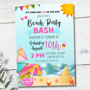 Beach Party Birthday Invitation | Beach Invitation | Pool Party Birthday Invite | Beach Bash | Girl Beach Party Invite | Beach Party