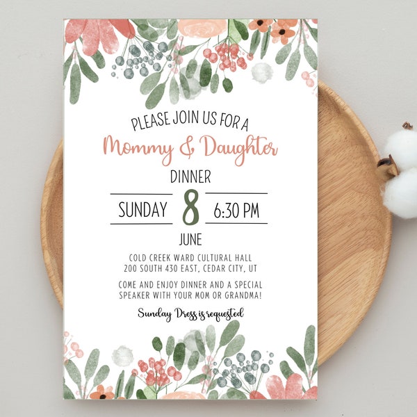 Mommy And Daughter Dinner Invitation | Mother Daughter Dinner Invitation | Young Women's Dinner Invite | Mutual | Activity Days Invitation