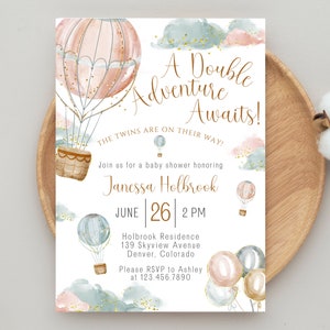 L'avventura attende Invito per baby shower / Invito per baby shower in mongolfiera / Invito per bambina / Invito per bambina / Doccia per gemelli