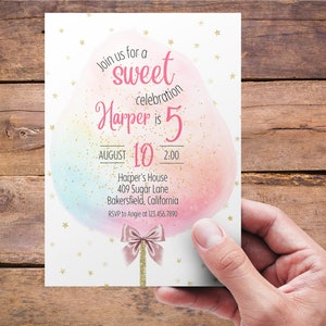 Cotton Candy Birthday Invitation | Sweet Celebration Birthday Invitation | Cotton Candy Birthday Party Invitation | Any Age Candy Party image 3