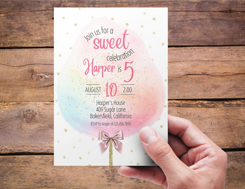 Cotton Candy Birthday Invitation | Sweet Celebration Birthday Invitation | Cotton Candy Birthday Party Invitation | Any Age Candy Party image 3