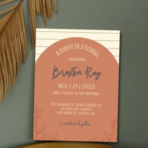 LDS Baby Blessing Invitation Template | Baby Blessing Announcement | LDS Baby Blessing Gender Neutral | Boho Baby Blessing | Gender Neutral