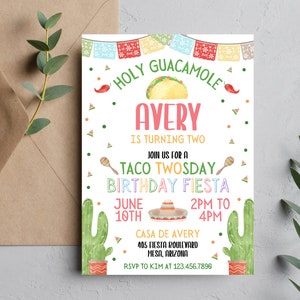 Taco Twosday Birthday Invitation | Fiesta Party Invitation Template | Taco Twosday Fiesta Birthday Invitation | Second Birthday Taco Invite