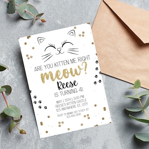 Are You Kitten Me Right Meow Birthday Invitation Template | Kitten Birthday Party | Kitten Party Invitation Template | Cat Party Invite