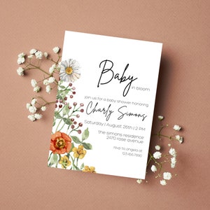 Baby In Bloom Invitation | Floral Baby Shower invitation | Spring Summer Floral Baby Shower | Wildflower Baby Shower Invitation | Floral