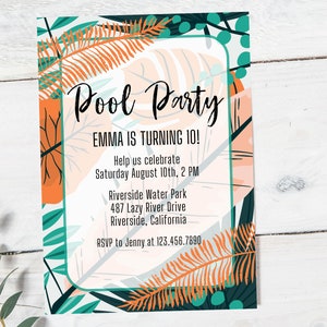 Pool Party Birthday Invitation | Pool Party Birthday Invite | Any Age Pool Party Invite | Tropical Pool Party Invite | Pool Party Invite