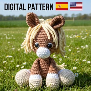 Amigurumi horse pattern. Crochet plushie pattern. Easy amigurumi pattern. English and Spanish. Instant download