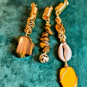 Custom Boho Loc Adornments || Loc Jewelry || Boho braid charms || Gold hair coils || Hair Jewelry || Tiger&#39;s Eye Loc Gems
