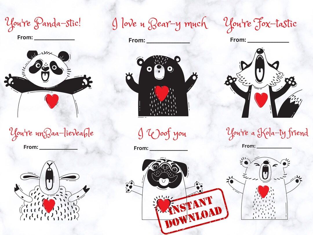 Funny Animals Valentines Card  Cat Koala Bear Sheep Panda