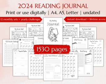 Premade Reading Journal 2024 Undated, Printable Reading Planner Template, Digital Book Journal Pages PDF, Reading Tracker Goodnotes