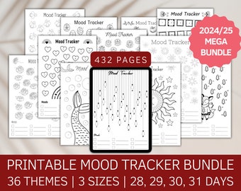 Daily Mood Tracker Bundle 2024, Premade Journal Mood Tracker Template PDF, Printable March daily Mood Tracker April Mood Log May