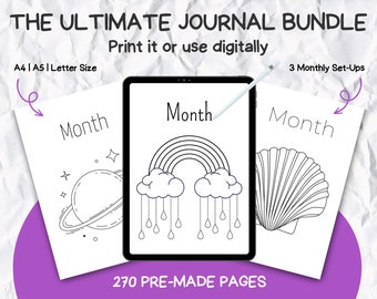 Journal Bundle undatiert | Druckbares Journal Bundle | Digitales Journal Bundle | Digital Download | A4 | A5 | Letter Size | Bullet Planner