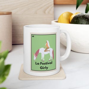 Caneca de café La Festival Girly Loteria | Xícara de chá | Bingo mexicano | Cartão de loteria moderno | Jogo de cartas mexicano | EDC | Coachella | Dança