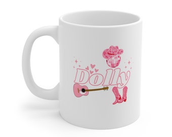 Dolly Parton Coffee Mug | Dolly Is Awesome | Pretty Pink | Tea Cup | Disco Ball | Old School Country Music | Country Music Legend | Adorable