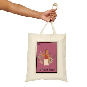 La Plant Mom Loteria Karte Tragetasche | Loteria Design | Mexikanisches Bingo | Hispanische Kultur | Latein | Grüner Daumen | Pflanzen | Laubwerk | Schöne Tasche