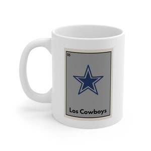 Caneca Loteria | Los Cowboys | Cowboys de Dallas | Bingo Mexicano | Jogo de cartas mexicano | Cultura Latina | Temporada de futebol | Xícara de café | Dia de jogo