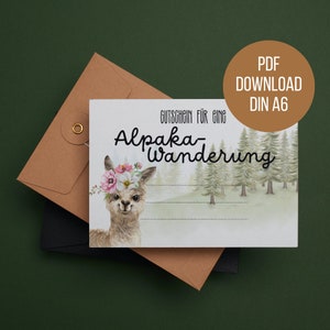 Voucher para caminhada de alpaca | Modelo de vale-presente | Imprimir diretamente | Voucher de melhor amigo | para crianças e adultos