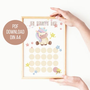 Plan de recompensas para niños | Tablero de recompensas con unicornio | para el hada del chupete y el aprendizaje para ir al baño | PDF | DIN A4 | Descargar | Imprimir directamente