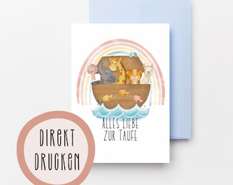 Baptism card | Print directly | Digital Download | Noah's Ark | Baptism card for boys and girls | Instant print |
