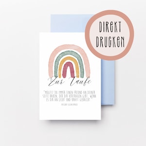 Baptism card | Print directly | Digital Download | Rainbow | Baptism card for girls | with baptismal motto | Instant print | Pink