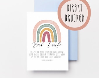 Baptism card | Print directly | Digital Download | Rainbow | Baptism card for girls | with baptismal motto | Instant print | Pink