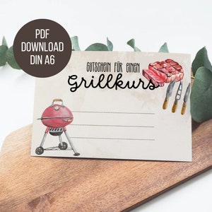 Bono para un curso de barbacoa | Plantilla de vale de regalo | Imprimir directamente | Bono Día del Padre | Idea de regalo para papás | aprender a asar