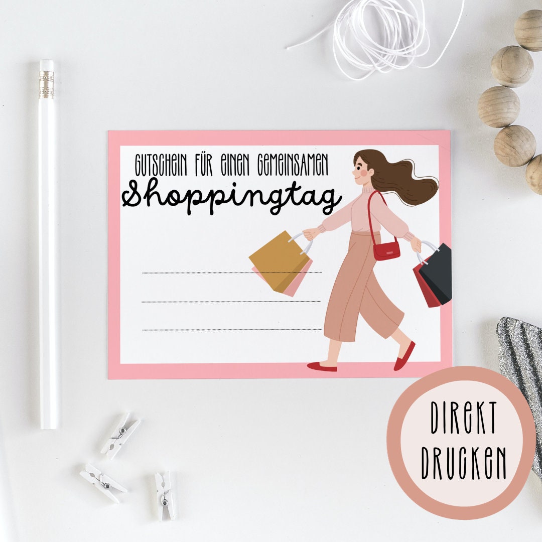 Shopping Gutschein Geschenkgutschein Vorlage Direkt ausdrucken