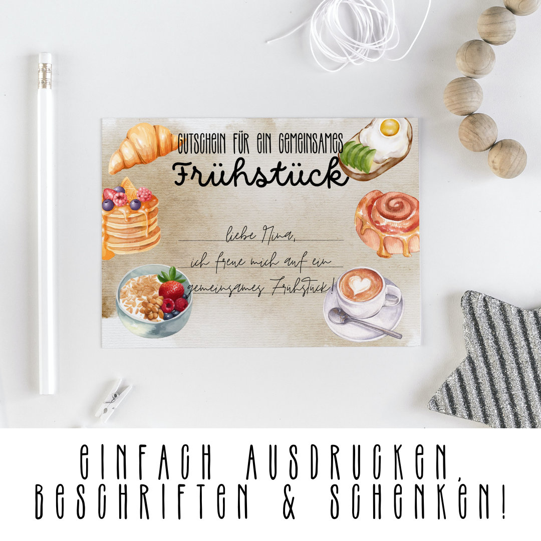 Gutschein Frühstück Geschenkgutschein Vorlage Direkt ausdrucken