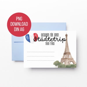 Bon city trip Paris | Modèle de chèque-cadeau | Imprimer directement | Idée cadeau pour voyager ensemble | City trip France