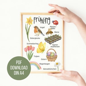 Imprima carteles de primavera directamente | DIN A4 | Póster de vocabulario | Impresión Montessori ? Motivos primaverales para niños | Escuela primaria