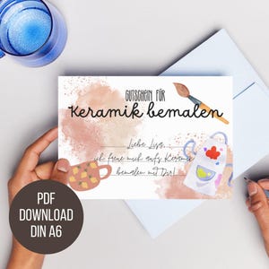 Voucher voor keramiek schilderen | Cadeaubon sjabloon | Direct afdrukken | Cadeau-idee voor beste vriend | Geef creatieve tijd
