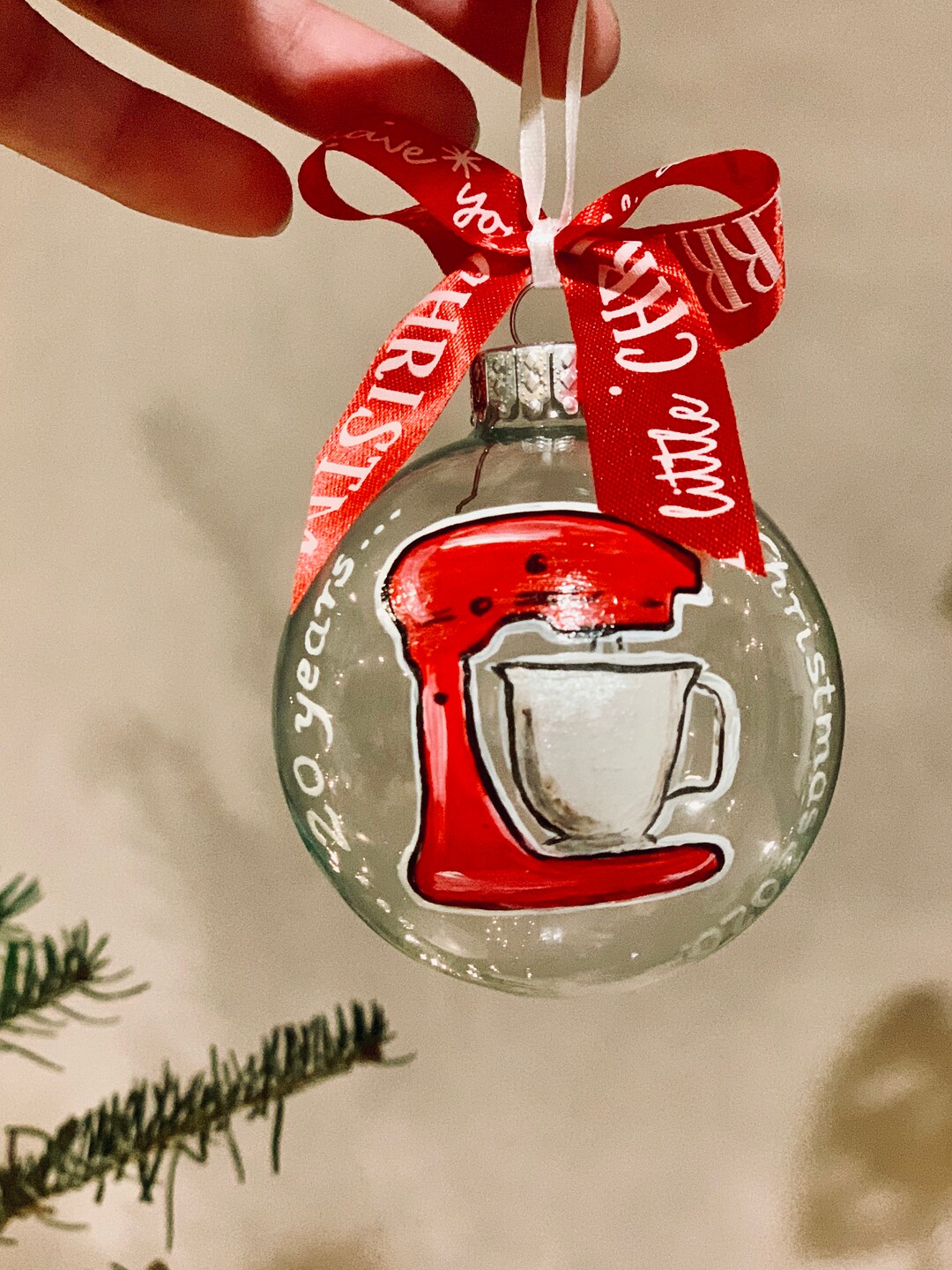 Hand Apinted Glass Kitchen Aid Ornament Glass Custom Red Etsy