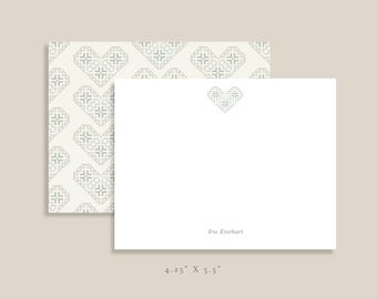Cross Stitch Heart Notecard Set, Neutral Stationery, Thank You Notes