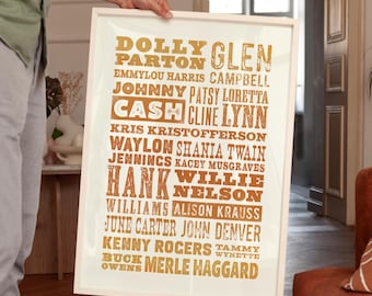 Country Musik Icons Print, Vintage Letterpress Stil, Western Art
