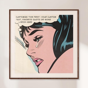 Impresión de arte pop personalizada, póster vintage personalizado, regalo único para amigos y familiares, arte mural de cómics al estilo de Roy Lichtenstein.