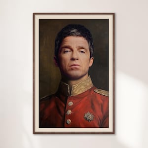 Portret wojskowy gwiazdy rocka, ikona popu, zabawny wystrój wózka barowego, oryginalny wydruk ścienny – prezent na parapetówkę dla miłośników muzyki, wystrój pubu