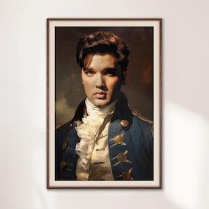 Portret wojskowy Elvisa Presleya, Pop Icon Art Print, zabawny prezent do wózka barowego, oryginalny wydruk ścienny, prezent na parapetówkę dla miłośników muzyki, wystrój pubu
