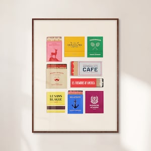 Películas ilustradas de Wes Anderson, póster de cajas de cerillas de cine vintage, regalo único para inauguración de la casa, lámina de arte de cine vintage, lámina de arte mural genial