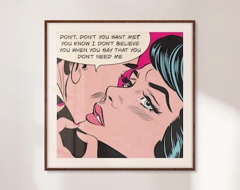 Human League Wall Art, Retro Song Lyrics Poster, Pop Art Comic Poster, Lichtenstein Style Print, Unique Gift For Her or Him, Bar Cart Gift