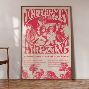 Jefferson Airplane Vintage Gig Poster, Classic Rock Art Print, Wall Art, Gift for Musicians