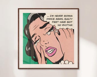 George Michael Wall Art, Retro Song Lyrics Poster, Pop Art Comic Poster, Lichtenstein Style Print, Unique Gift For Her or Him, Bar Cart Gift